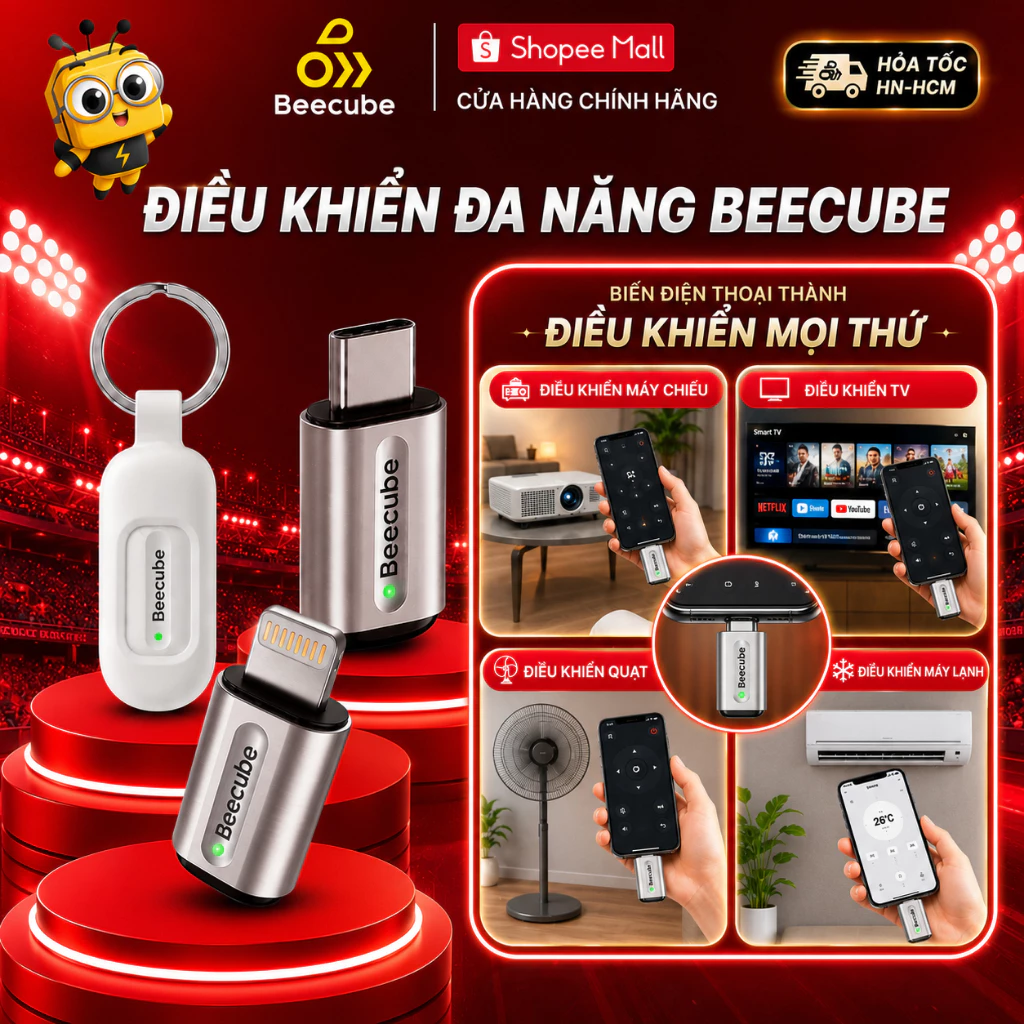 Điều Khiển Đa Năng Thông Minh Mini BEECUBE REMOTEE Cho Điện Thoại - Cổng Type C / Lightning Cao Cấp Remote Tivi Máy Lạ