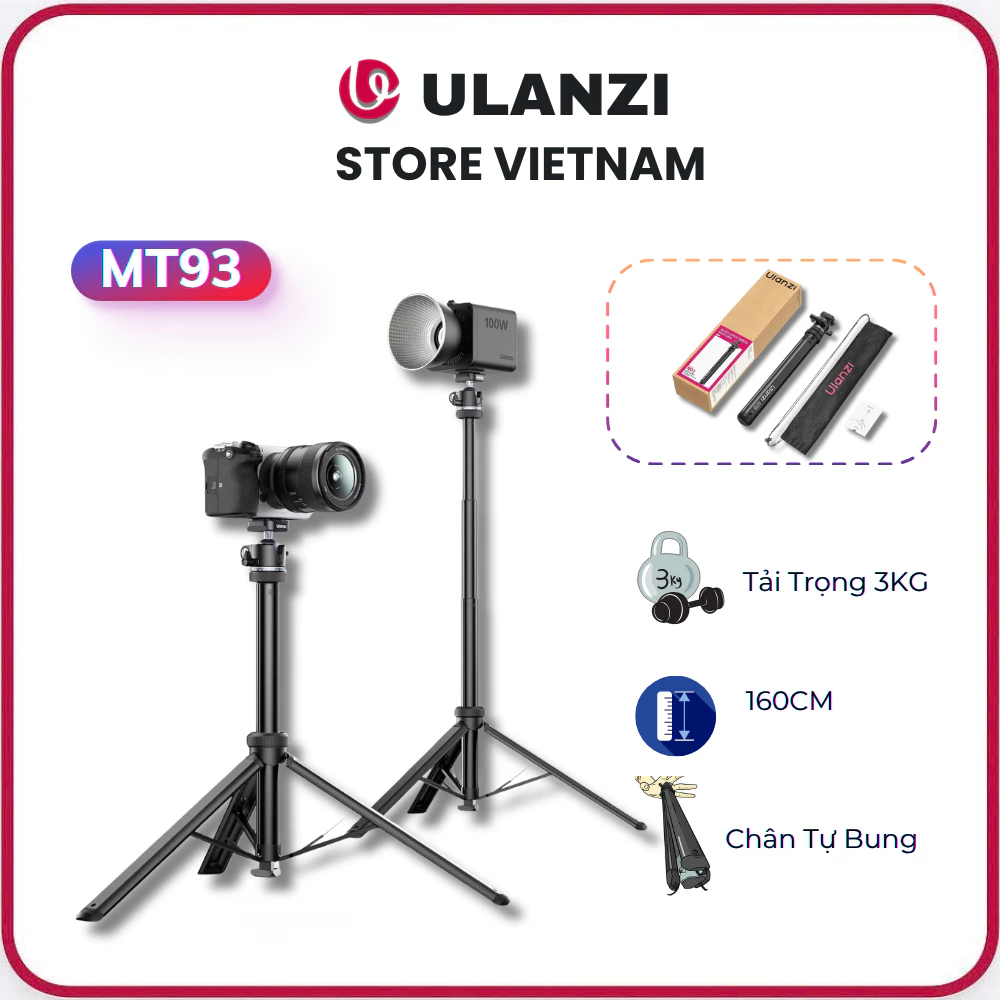 ULANZI MT93 - Chân Tripod Auto-Open, Ball Head Uka (T202) 160CM, Tải Trọng 3KG