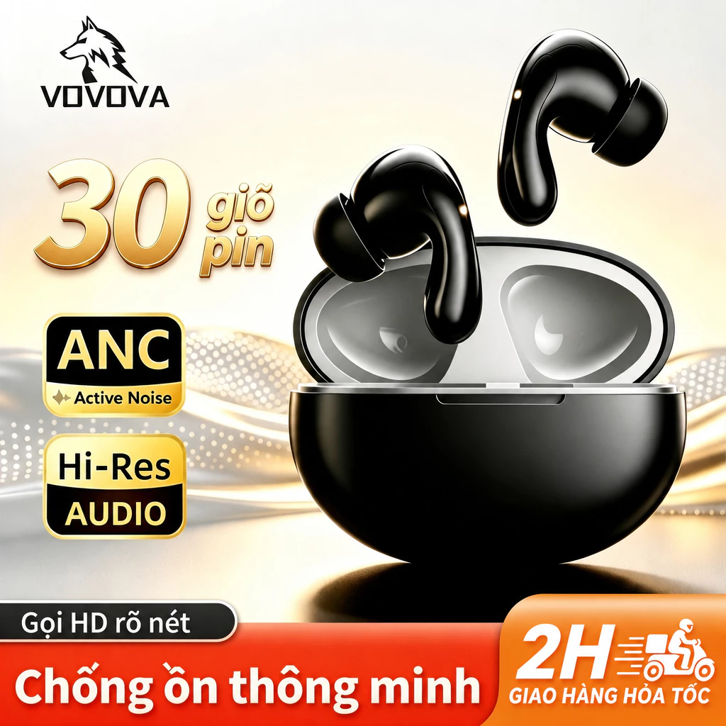 Tai nghe Bluetooth không dây TWS VOVOVA – HiFi, chống ồn, cảm ứng – Chơi game, tập thể thao tốt