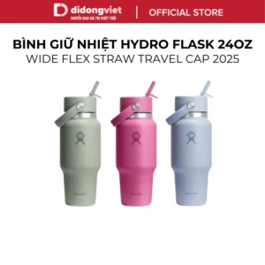 Bình Giữ Nhiệt Hydro Flask 24oz Wide Flex Straw Travel Cap 2025 - An Toàn Sức Khỏe - Hàng Chính Hãng
