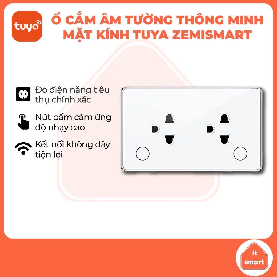 Ổ Cắm Âm Tường Mặt Kính Tuya Zemismart Wifi/Zigbee - Ổ Cắm Điều Khiển Từ Xa