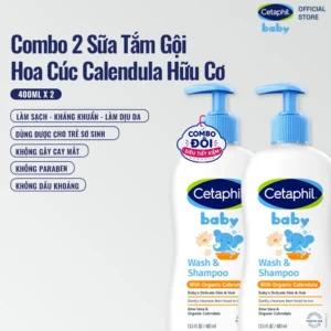 [Cetaphil X Hannah] Combo 2 Sữa tắm gội dịu lành Cetaphil Baby Wash & Shampoo with Organic Calendula 400ml/chai