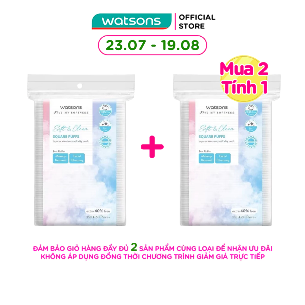 Bông Tẩy Trang Watsons Square Puffs 150S+40%