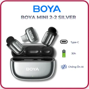 BOYA MINI 2-2 SILVER - Mic Không Dây Ve Áo AI Khử Tiếng Ồn Mic Siêu Mini Cho Vlogging Cổng Type-C