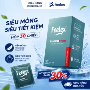 Bao cao su Hộp 30 chiếc Feelex Superthin siêu mỏng ôm sát nhiều gel hương dâu, hương nước hoa, hương vani
