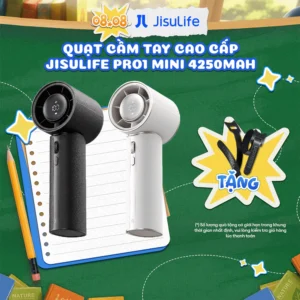 Quạt Cầm Tay Cao Cấp JISULIFE Pro1 Mini - Con lăn 100 cấp độ gió - Đèn LED Hiển Thị - Sử Dụng Đến 30 Giờ - BH 12 Tháng