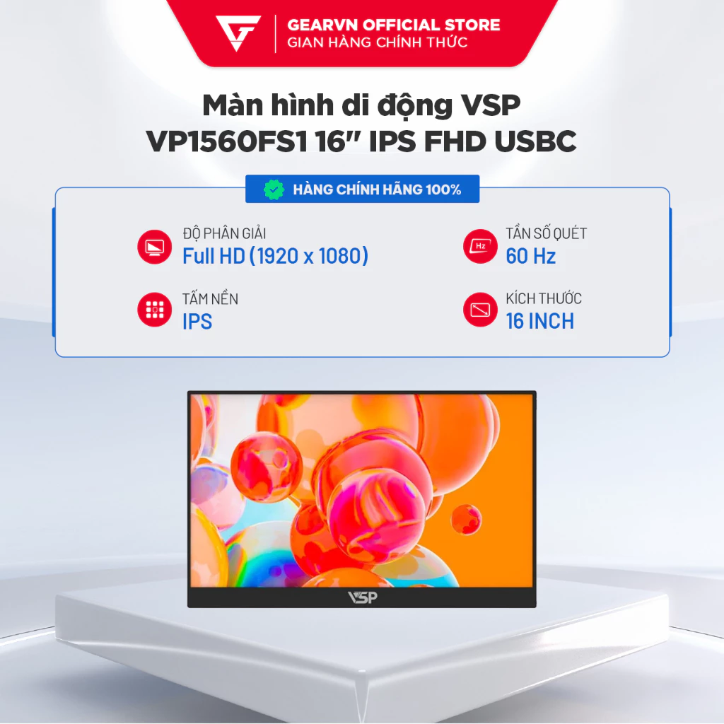 Màn hình di động VSP VP1560FS1 16 inch IPS Full HD 60Hz USB-C BH 24 Tháng