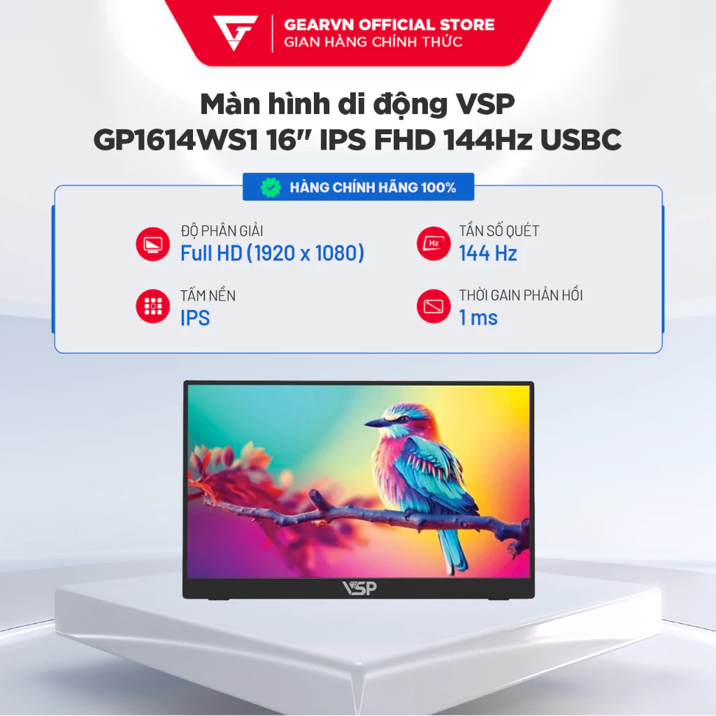 Màn hình di động VSP GP1614WS1 16 inch IPS Full HD 144Hz USB-C BH 24 Tháng
