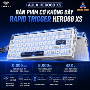 Bàn phím cơ không dây Rapid Trigger Aula Hero68 XS - 3 mode - Pin 6000 - RT 0,005 - Poling rate 8K - Plate Fr4