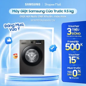 Máy Giặt Samsung Cửa Trước 9.5 kg WW95TA046AX/SV - Giặt Hơi Nước Diệt Khuẩn, màu Inox