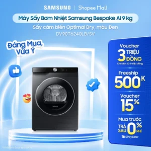 Máy Sấy Bơm Nhiệt Samsung Bespoke AI 9 kg DV90T6240LB/SV - Sấy cảm biến Optimal Dry, màu Đen