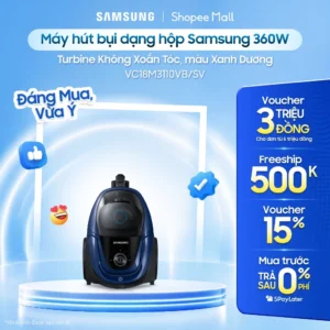 Máy hút bụi dạng hộp Samsung 360W VC18M3110VB/SV - Turbine Không Xoắn Tóc, màu Xanh Dương