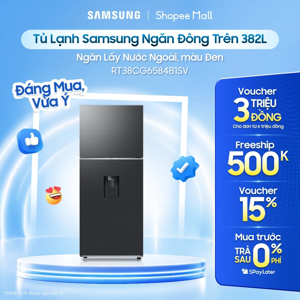 Tủ Lạnh Samsung Ngăn Đông Trên 382L RT38CG6584B1SV - Ngăn Lấy Nước Ngoài, màu Đen