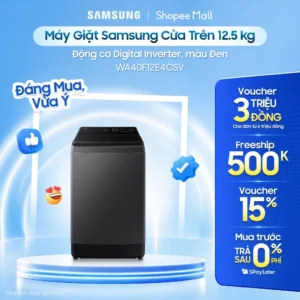 Máy Giặt Samsung Cửa Trên WA40F12E4CSV 12.5kg - Động cơ Digital Inverter, màu Đen