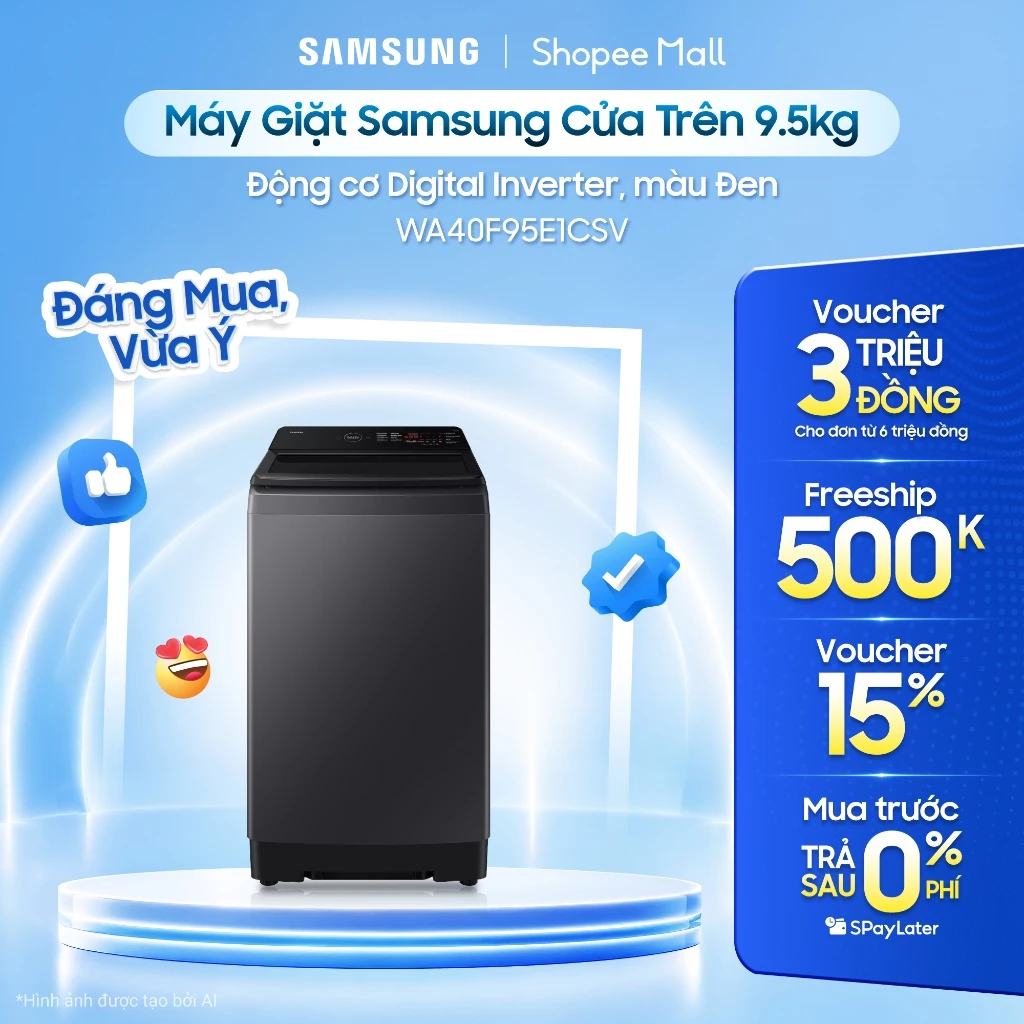 Máy Giặt Samsung Cửa TrênWA40F95E1CSV 9.5kg - Động cơ Digital Inverter, màu Xám Đen