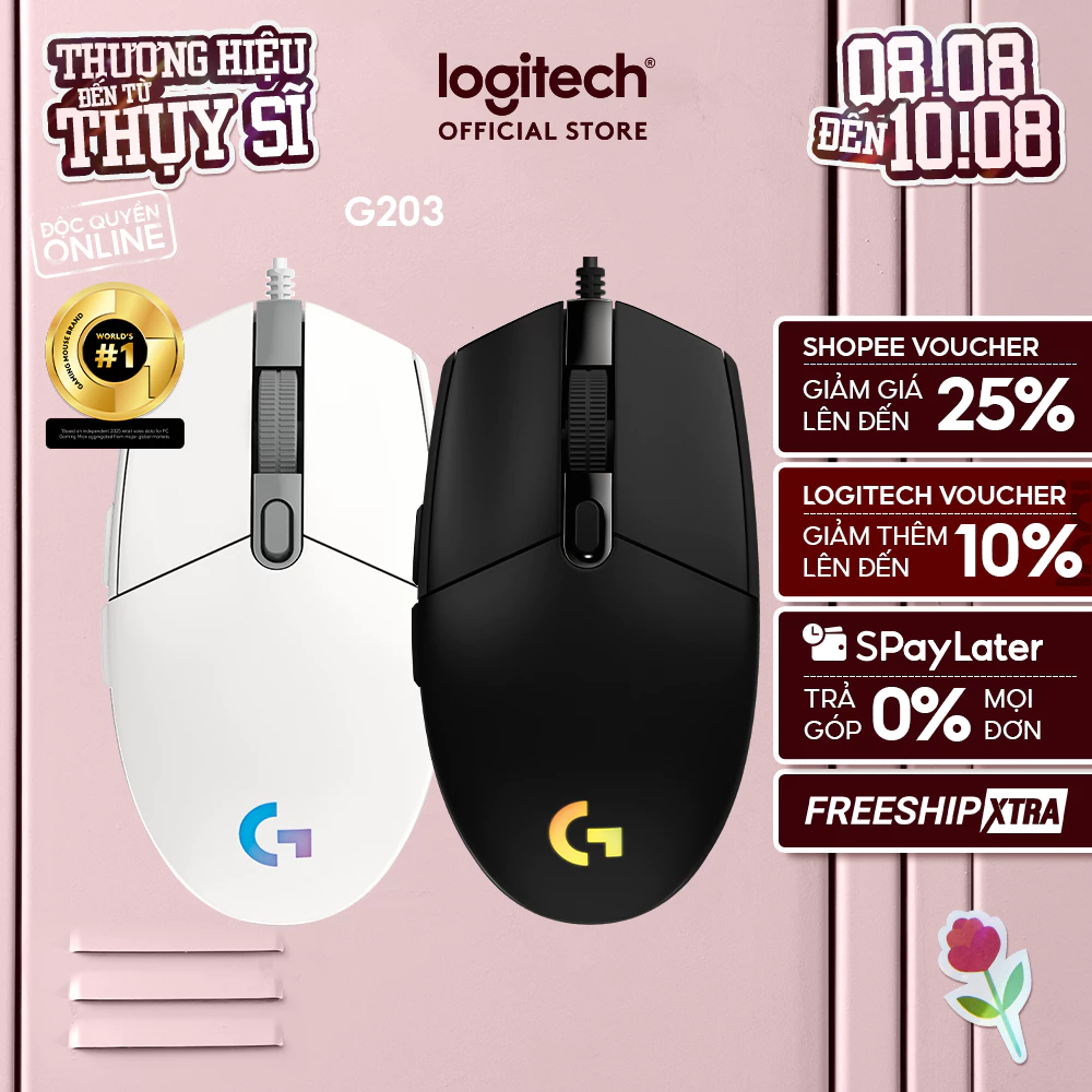 Chuột gaming có dây Logitech G203 Lightsync - Tùy chỉnh RGB, 6 nút lập trình, nhẹ
