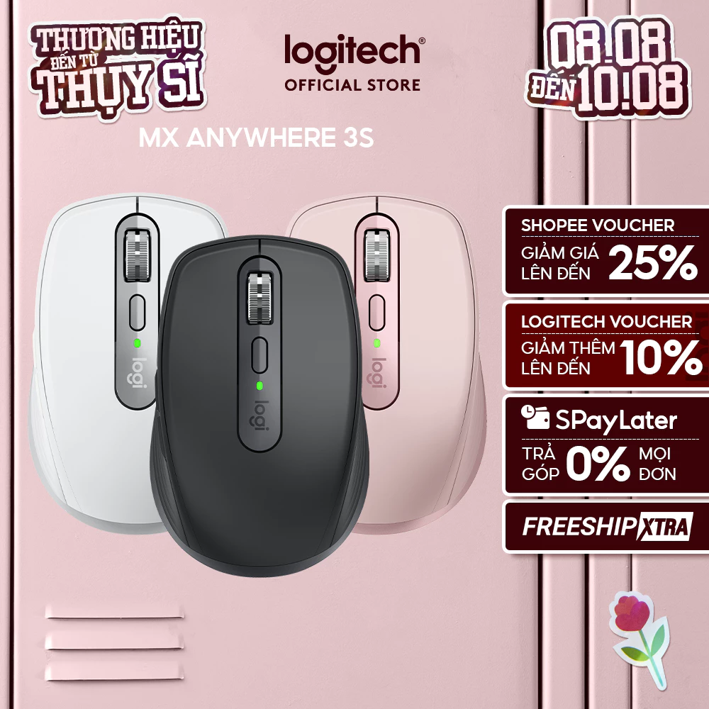 Chuột không dây Logitech MX Anywhere 3S Quiet Clicks - Cuộn nhanh, 8000DPI, Sạc USB C, Bluetooth