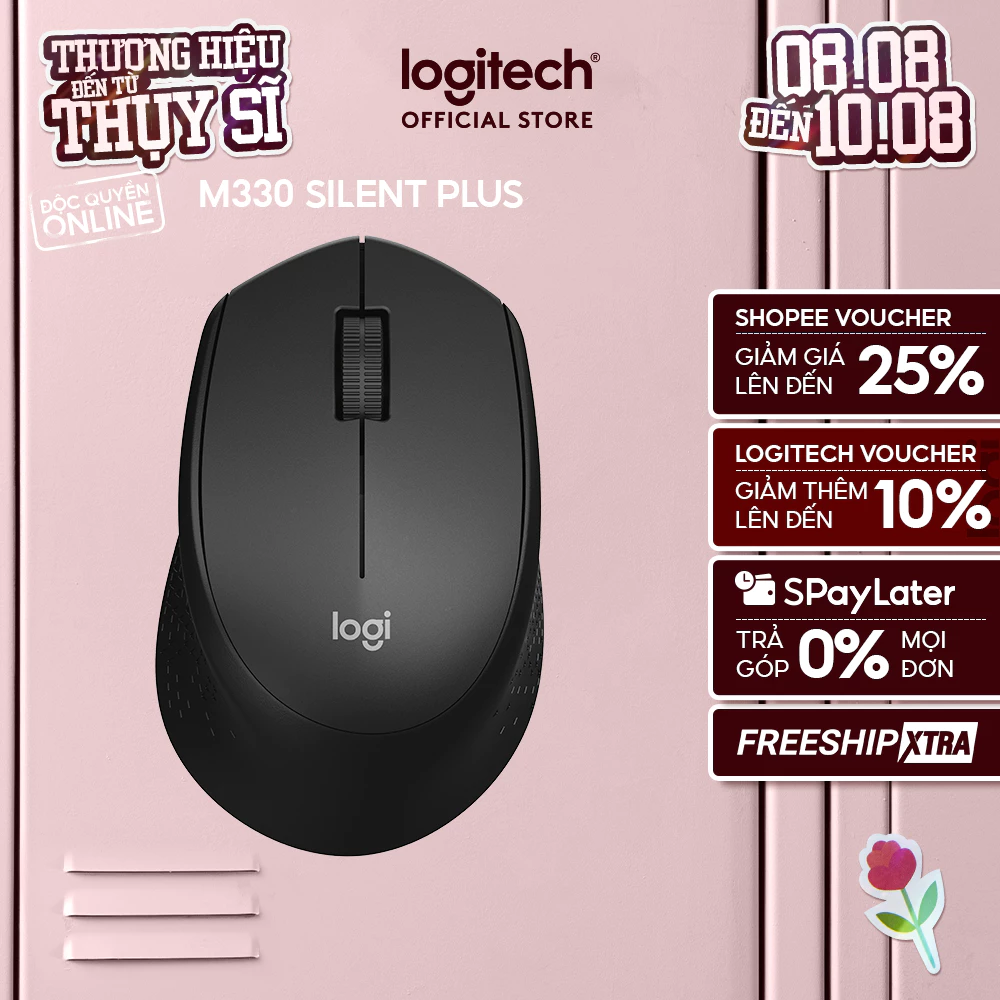 Chuột không dây Logitech M330 Silent Plus - Giảm ồn, USB, thuận tay phải, PC/ Laptop