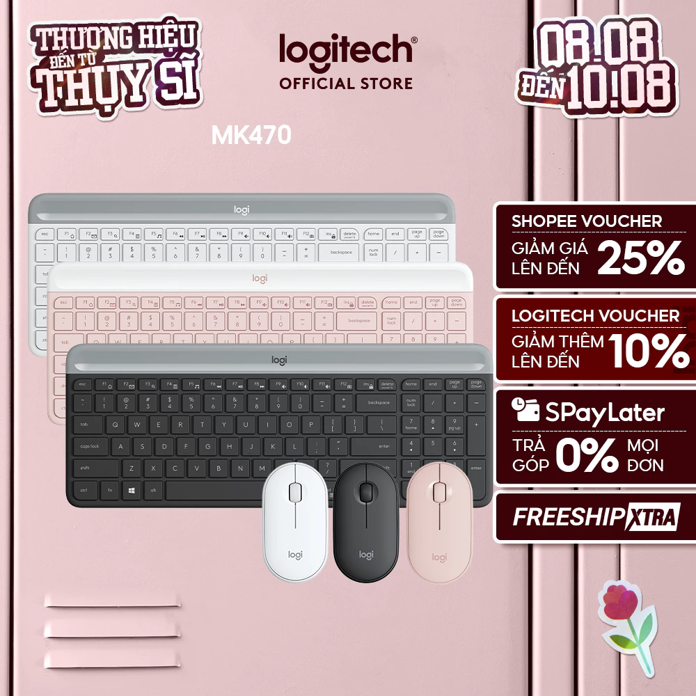 Combo chuột phím không dây Logitech MK470 - Giảm ồn, USB, pin lâu, thiết kế mảnh gọn