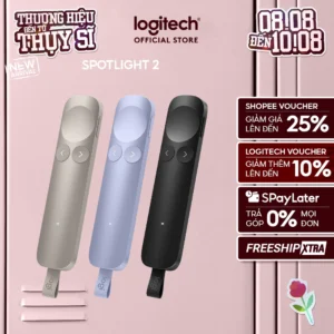 Thiết bị trình chiếu Logitech Spotlight 2 - Phản hồi xúc giác, tùy chỉnh, con trỏ laser, Sạc nhanh, Bluetooth & USB-C