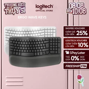 Bàn phím không dây công thái học Logitech Wave Keys - Kết nối Bluetooth, Gác tay, Windows, MacOs