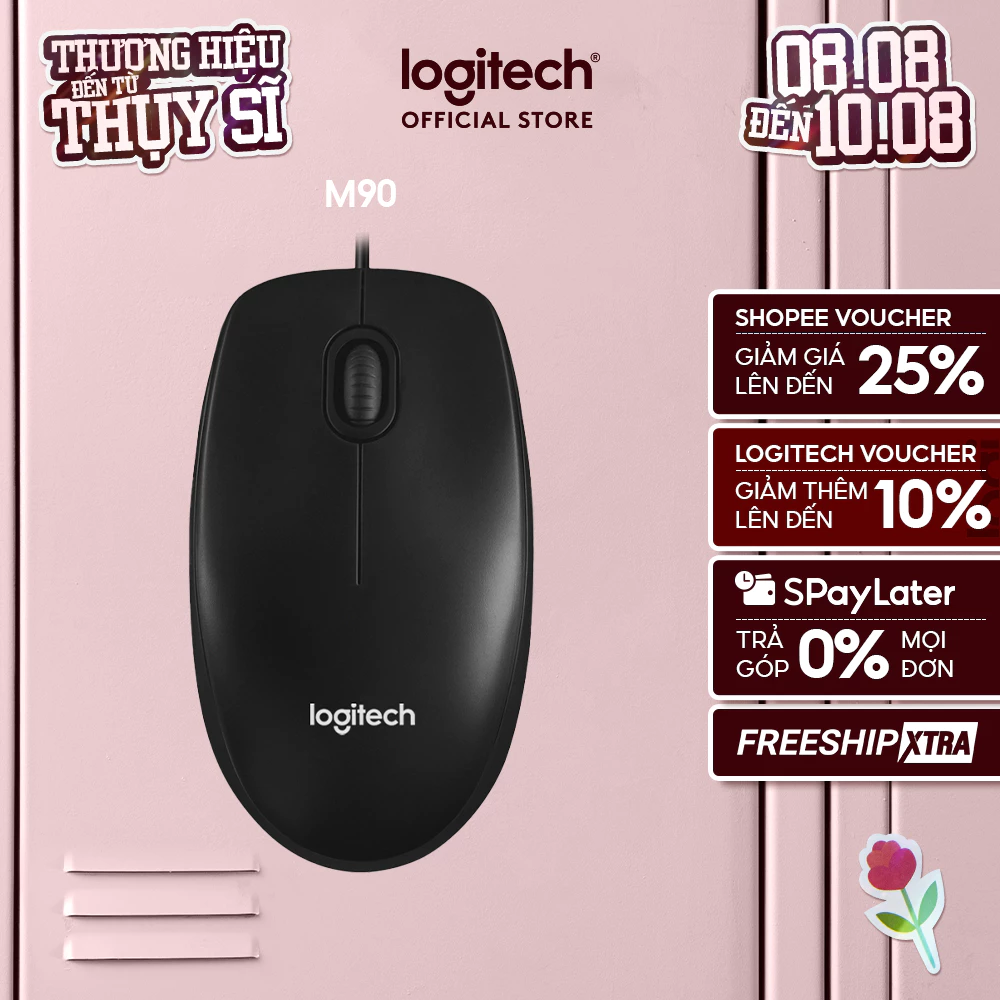 Chuột có dây Logitech M90 - Siêu bền, siêu tiết kiệm, nhỏ gọn, thiết kế ôm tay