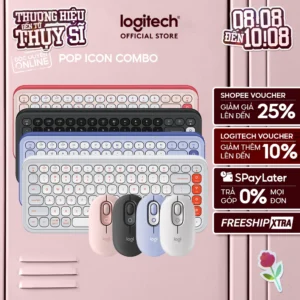 Combo Chuột & Bàn Phím Bluetooth Logitech POP ICON COMBO - Gõ yên tĩnh, phím lập trình, Easy-Switch
