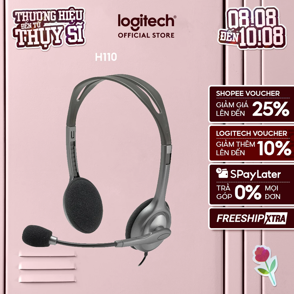 Tai nghe chụp tai Logitech H110 - 2 jack 3.5mm, Mic khử giảm tiếng ồn, âm thanh nổi