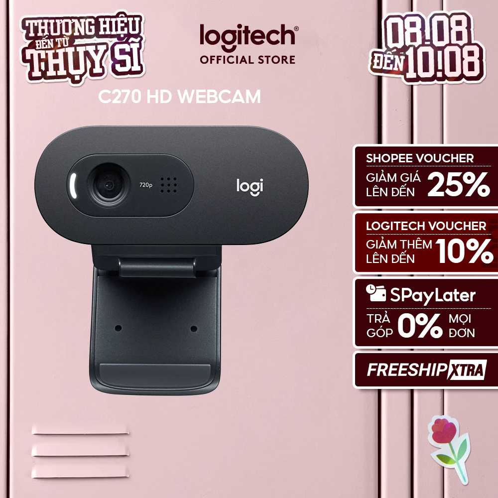 Webcam Logitech C270 720p HD - Góc cam 55o, mic giảm ồn, tự chỉnh sáng, chụp ảnh 3MB