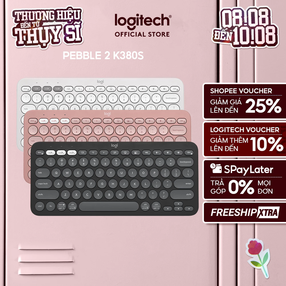 Bàn phím không dây Bluetooth Logitech Pebble K380 | K380s - giảm ồn, gọn nhẹ, đa thiết bị, Mac/ PC