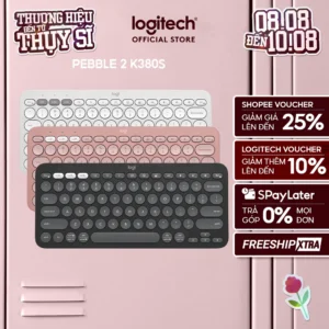 Bàn phím Bluetooth Logitech K380s Pebble 2 - Đa thiết bị, Phím tắt tùy chỉnh, Mỏng nhẹ, Easy-Switch