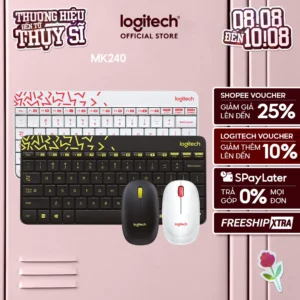 Combo chuột phím không dây Logitech MK240 - nhỏ gọn, 1 đầu thu USB, pin lâu