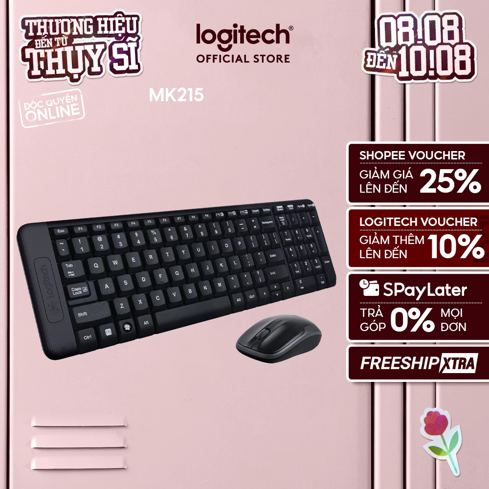 Combo chuột phím không dây Logitech MK215 - nhỏ gọn, có phím số, 1 đầu thu USB