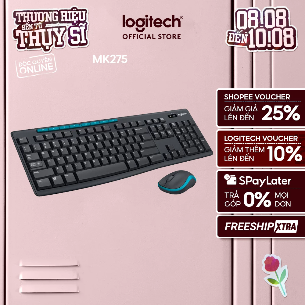 Combo chuột phím không dây Logitech MK275 - Phím media & viền chuột nổi bật, 1 đầu USB