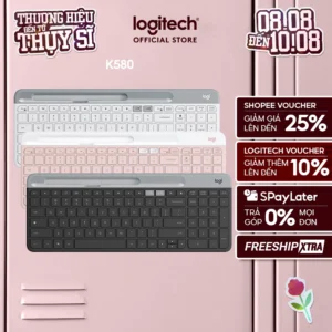 Bàn phím không dây Bluetooth Logitech K580 - Kết nối đa thiết bị, mảnh gọn, PC/ iPad
