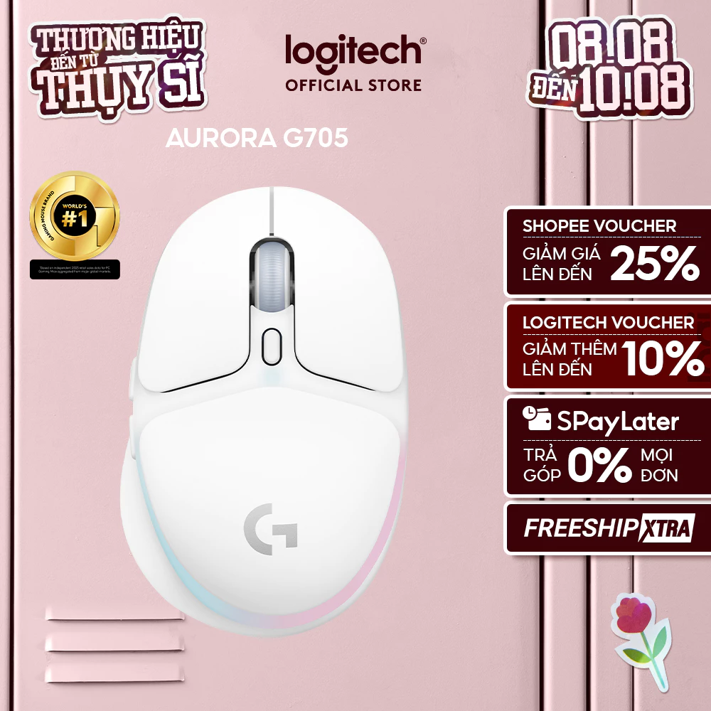 Chuột gaming không dây Logitech G705 Aurora - Bluetooth & LIGHTSPEED, RGB