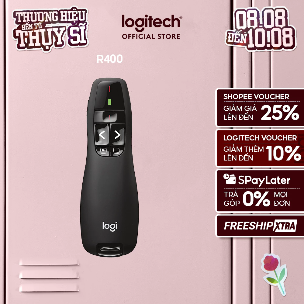 Bút trình chiếu từ xa Logitech R400 - Không dây USB 15m, nút bấm tiện lợi