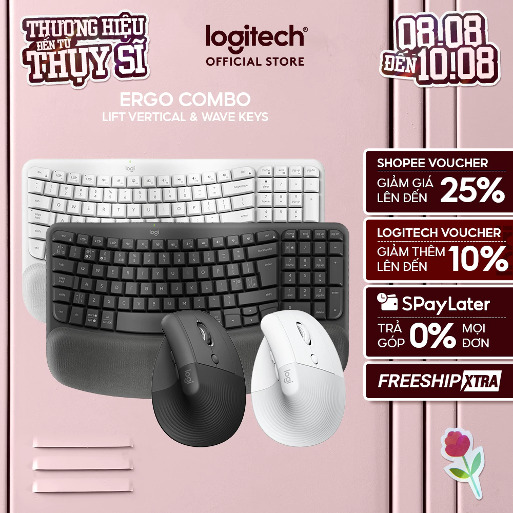 Combo Công thái học - Bàn phím Logitech Wave Keys và Chuột Logitech Lift Vertical