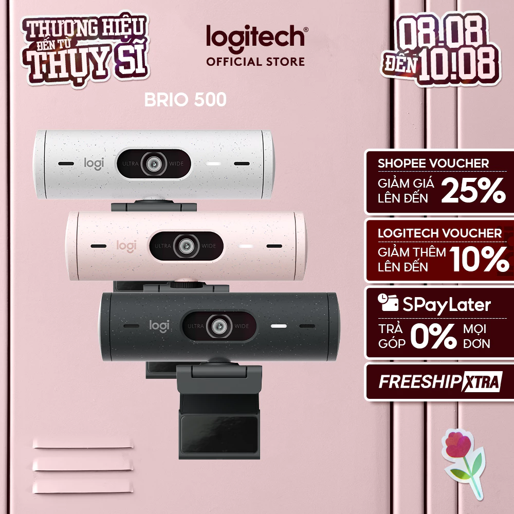 Webcam Logitech Full HD Brio 500 - Chỉnh sáng, lấy khung hình,Show mode, Mic kép giảm ồn
