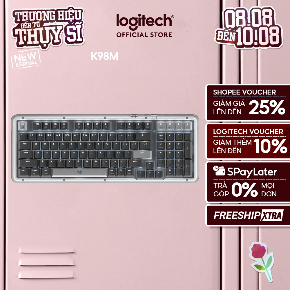 Bàn phím cơ không dây Logitech Alto Keys K98M - Đệm hấp thụ rung động, đèn nền, Bluetooth, Sạc USB-C