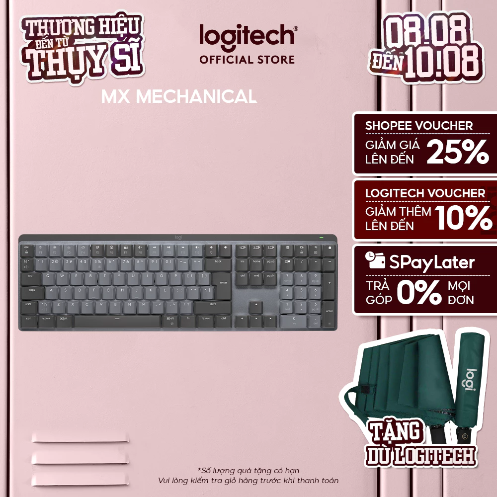 Bàn phím cơ không dây Logitech MX Mechanical – Tactile, chiếu sáng nền, sạc USB-C, mac OS | Win