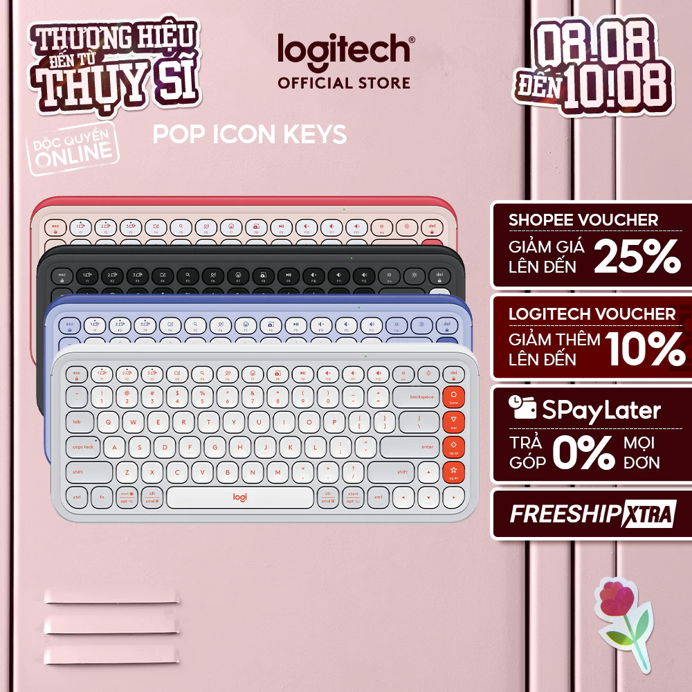 Bàn phím Bluetooth không dây POP ICON KEYS Logitech - Thoải mái, Nút lập trình, Kết nối 3 thiết bị