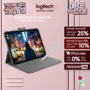 Bao da kèm phím Logitech Slim Folio cho iPad Gen 10 (10.9 inch) & Bút cảm ứng Logitech Crayon