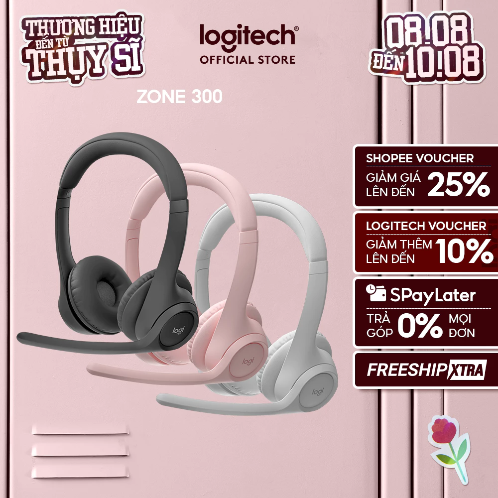 Tai nghe Bluetooth không dây Logitech Zone 300 - Micrô khử ồn, Windows, Mac