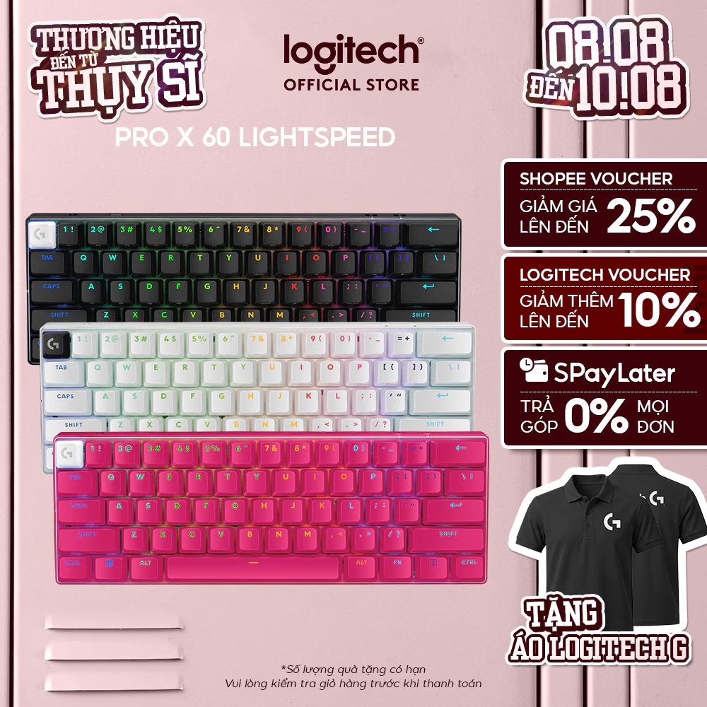 Bàn phím Gaming Không dây Logitech G PRO X 60 LIGHTSPEED 60% RGB SwitchGX Tactile