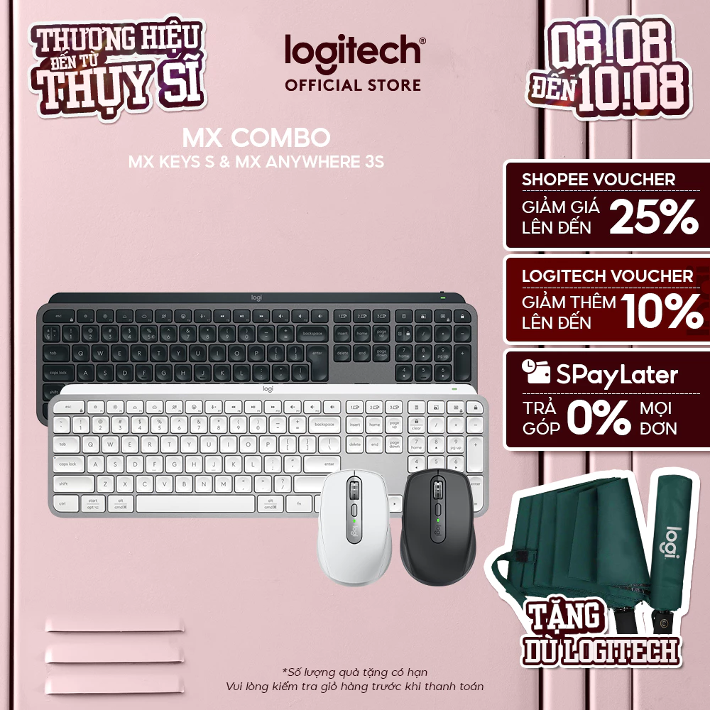 Combo Bàn phím Bluetooth Logitech MX Keys S | Chuột không dây Logitech MX Anywhere 3s