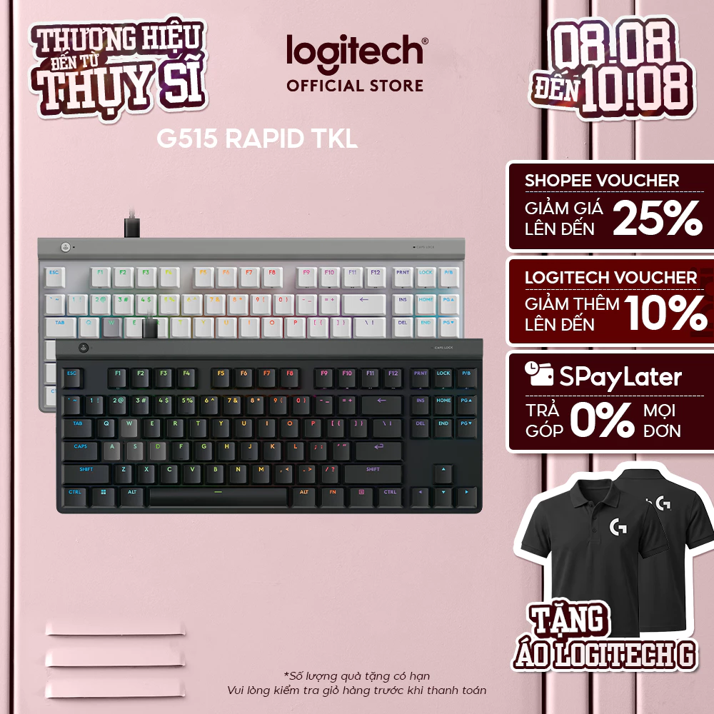 Bàn phím Gaming có dây Logitech G515 RAPID TKL - Switch Analog dạng low-profile, Rapid Trigger