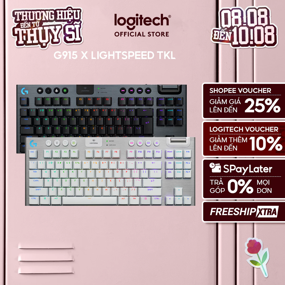 Bàn phím Gaming không dây Lowprofile Logitech G915 X LIGHTSPEED TKL, Mũ phím PBT, nút lập trình, RGB