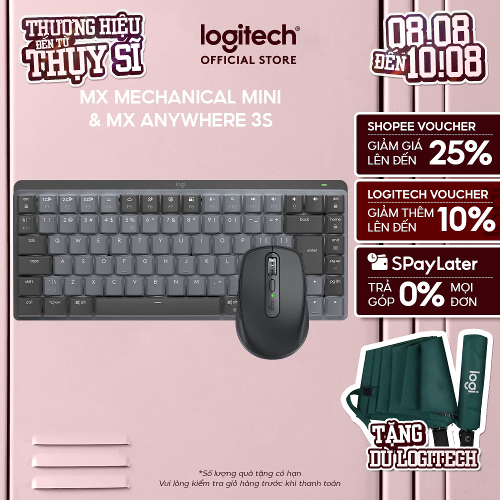 Combo Bàn phím Logitech MX Mechanical Mini và Chuột Logitech MX Anywhere 3s - Bluetooth, Sạc USB C