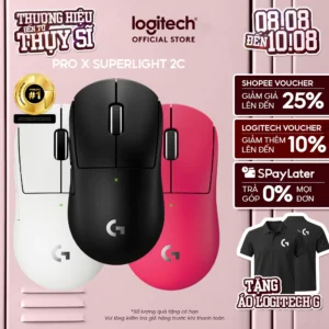 Chuột Gaming không dây Logitech G PRO X SUPERLIGHT 2c - Chuẩn Pro-Grade, Nhẹ 51g, sạc USB-C, cảm biến 44K DPI